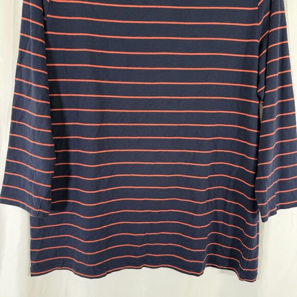 LL Bean Blouse Women's Large Blue Red Striped Round Neck 3/4 Sleeve Cotton - Picture 10 of 10